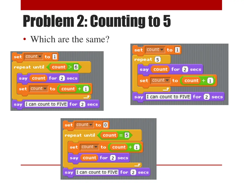 problem 2 counting to 5 which are the same