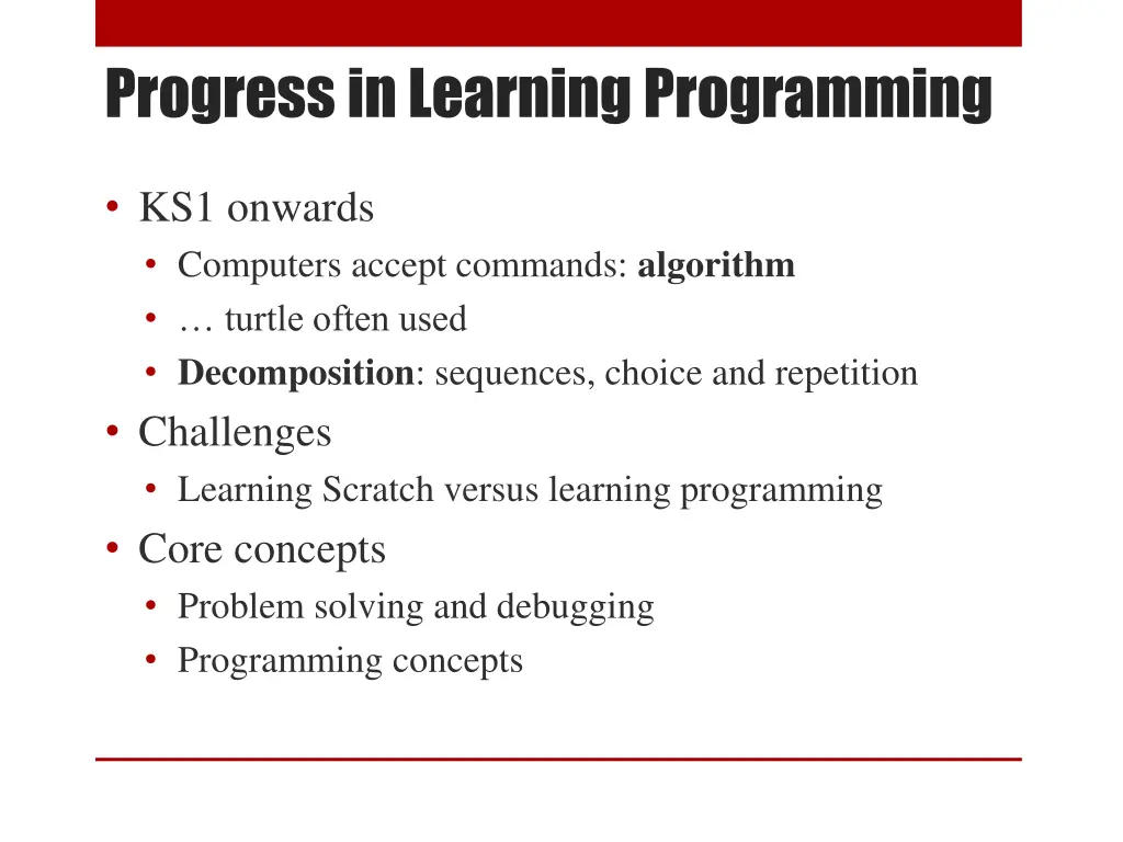 progress in learning programming