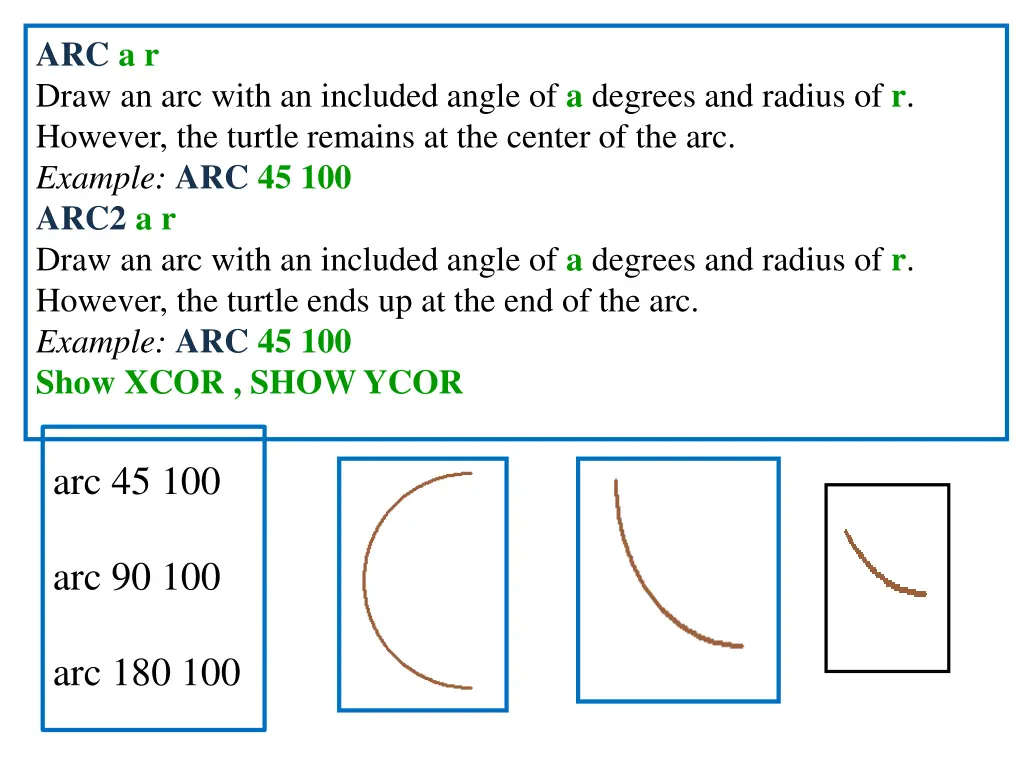 arc a r draw an arc with an included angle