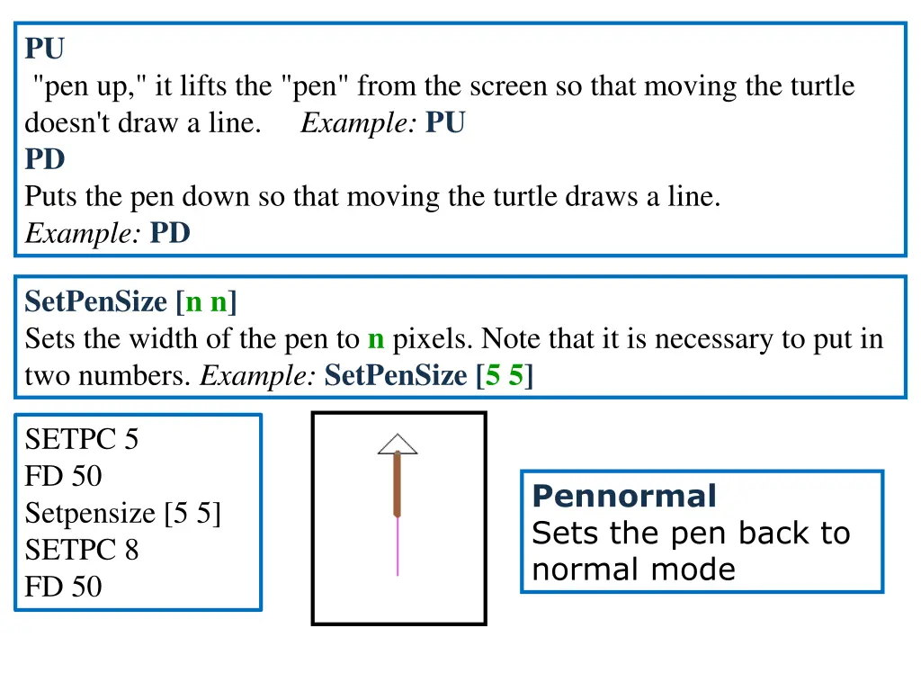 pu pen up it lifts the pen from the screen