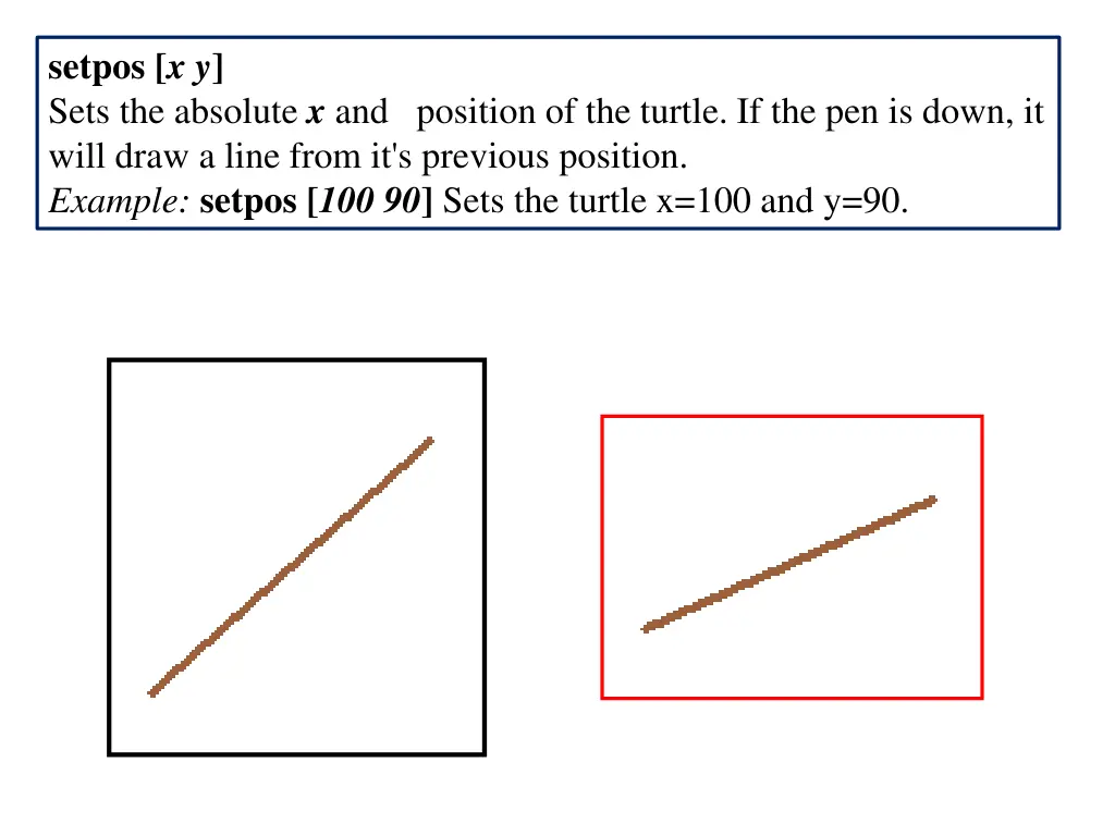 setpos x y sets the absolute x and position