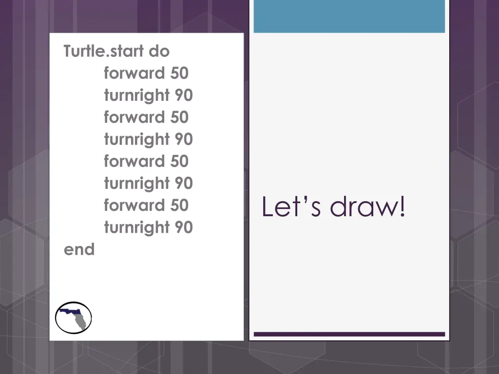 turtle start do forward 50 turnright 90 forward