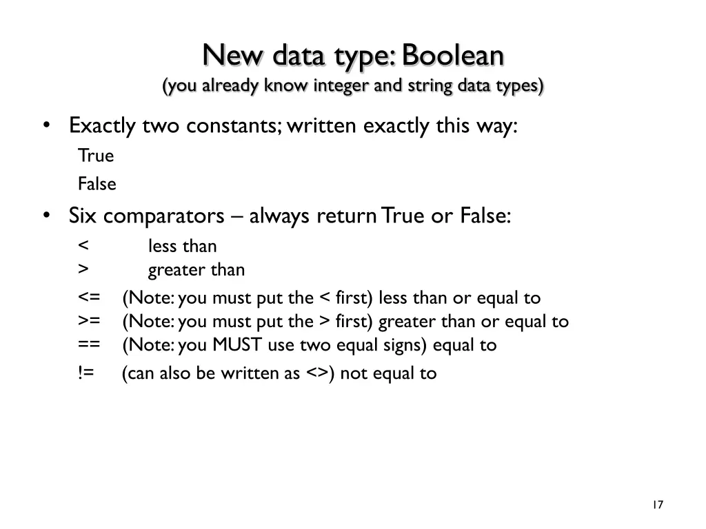 new data type boolean you already know integer