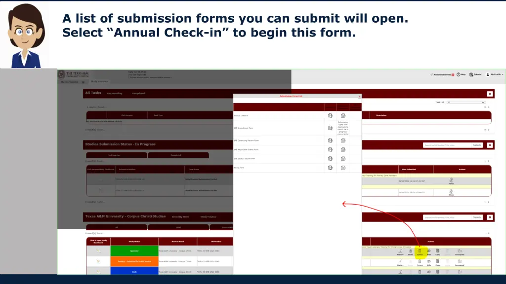 a list of submission forms you can submit will