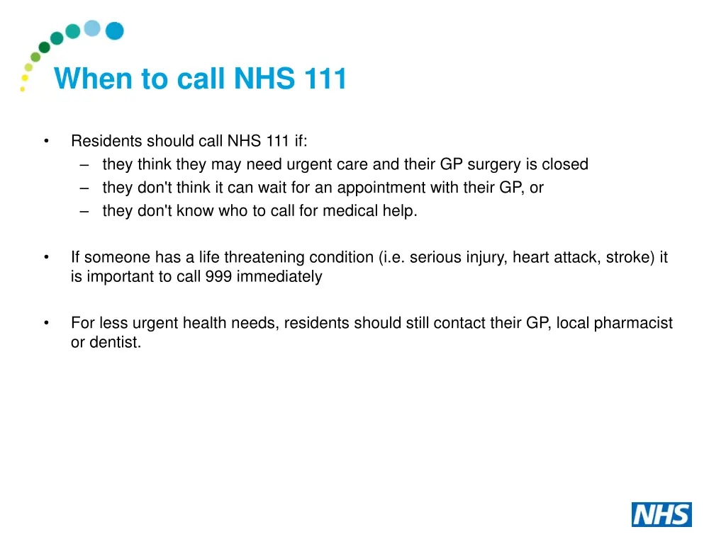 when to call nhs 111