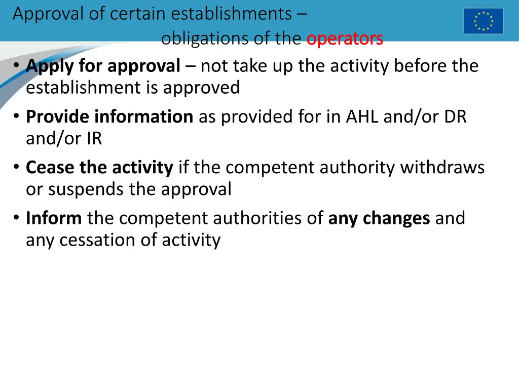 approval of certain establishments 1