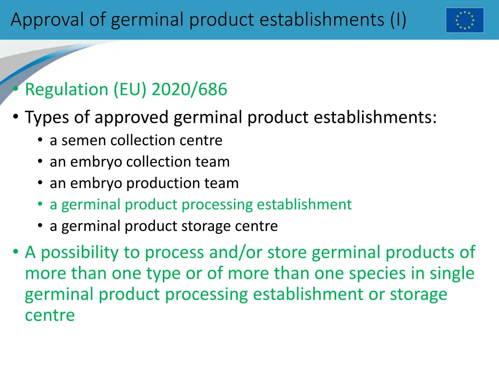 approval of germinal product establishments i