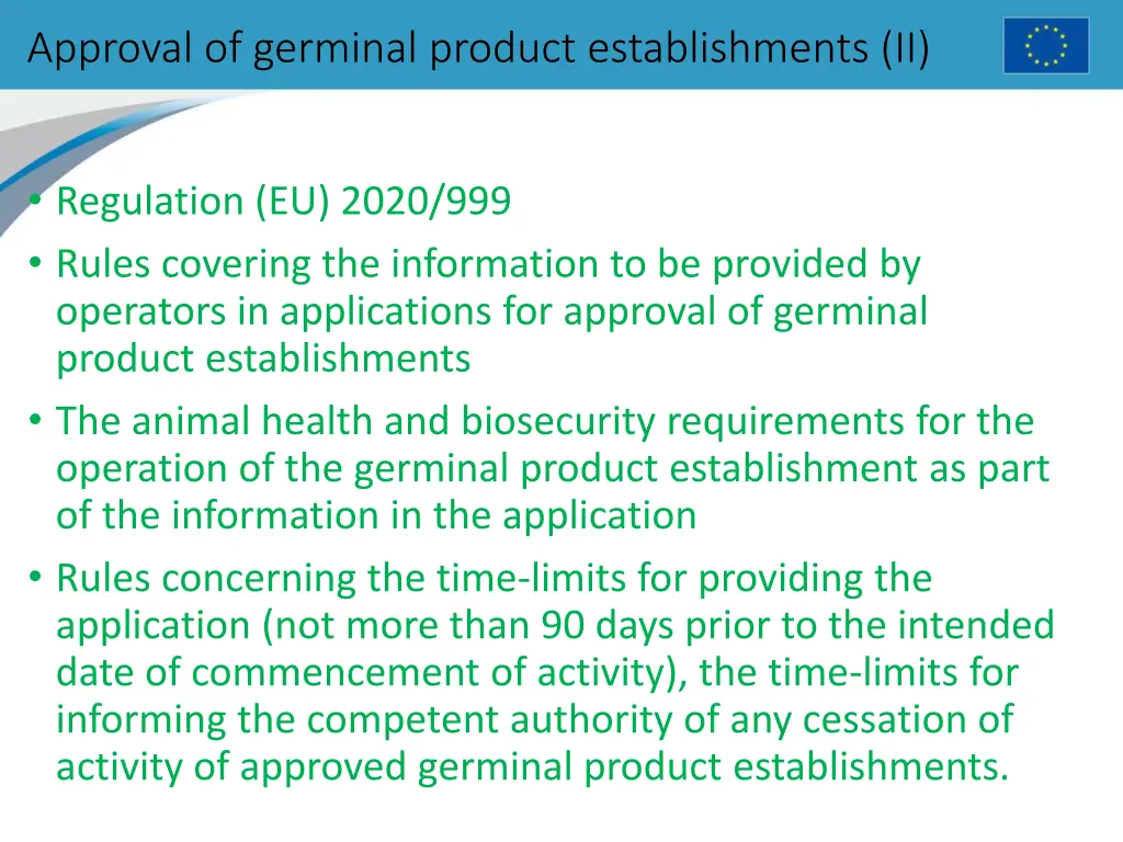 approval of germinal product establishments ii