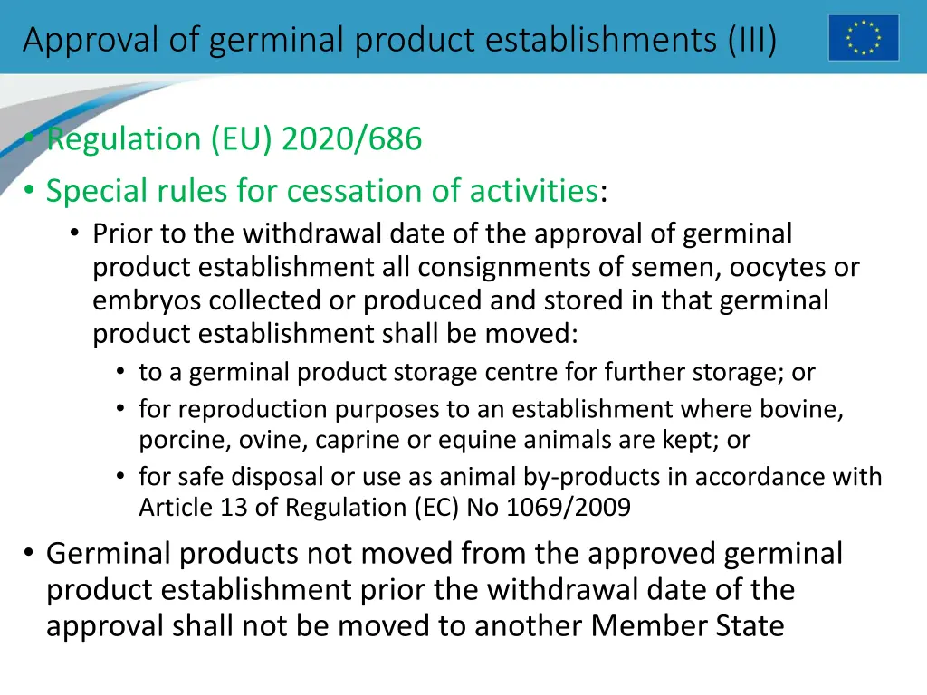 approval of germinal product establishments iii