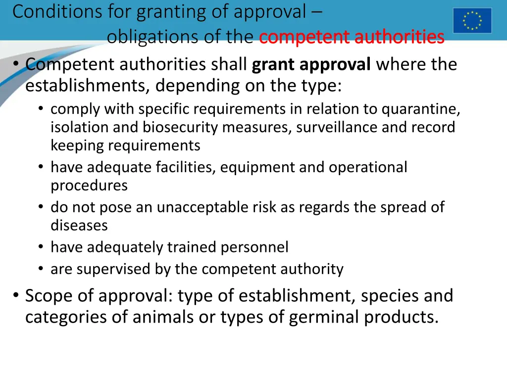 conditions for granting of approval obligations