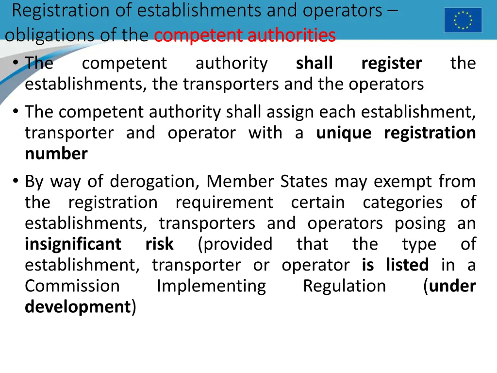 registration of establishments and operators 1