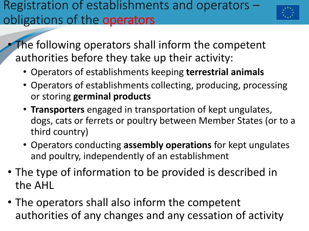 registration of establishments and operators