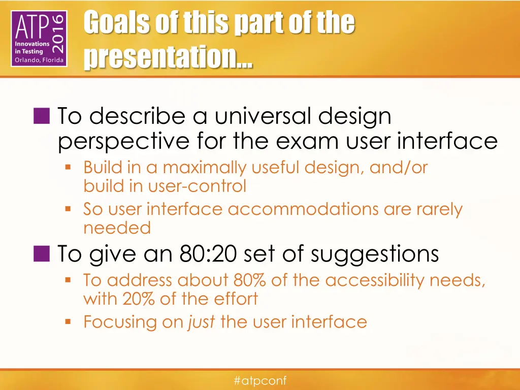 goals of this part of the presentation