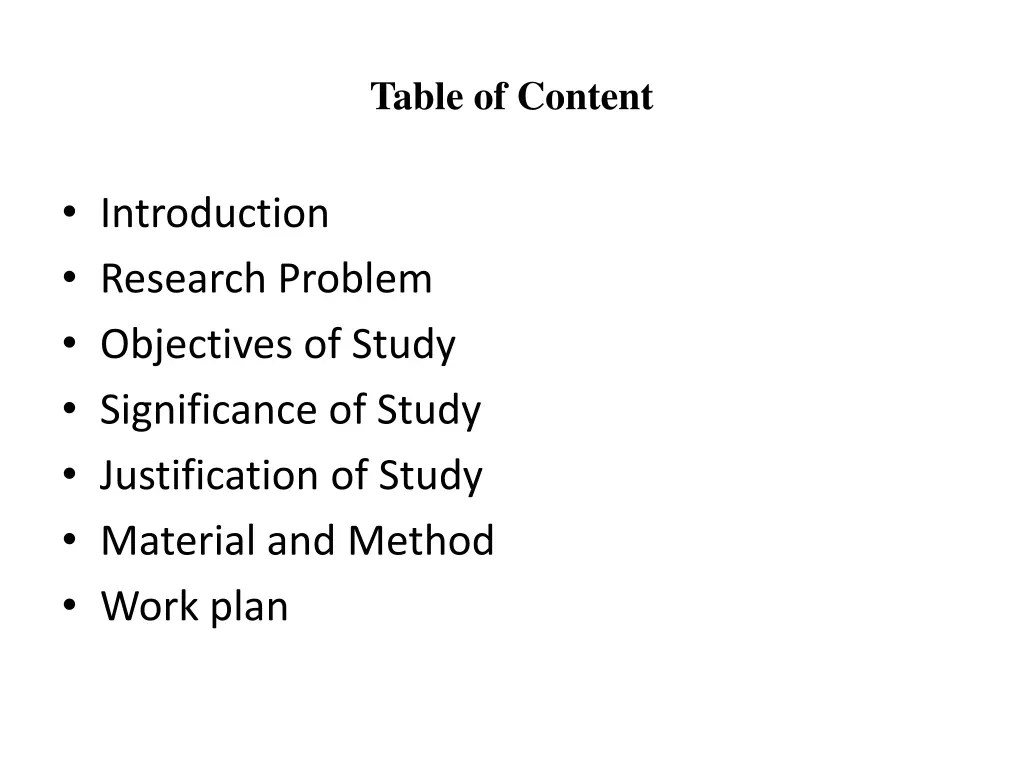 table of content