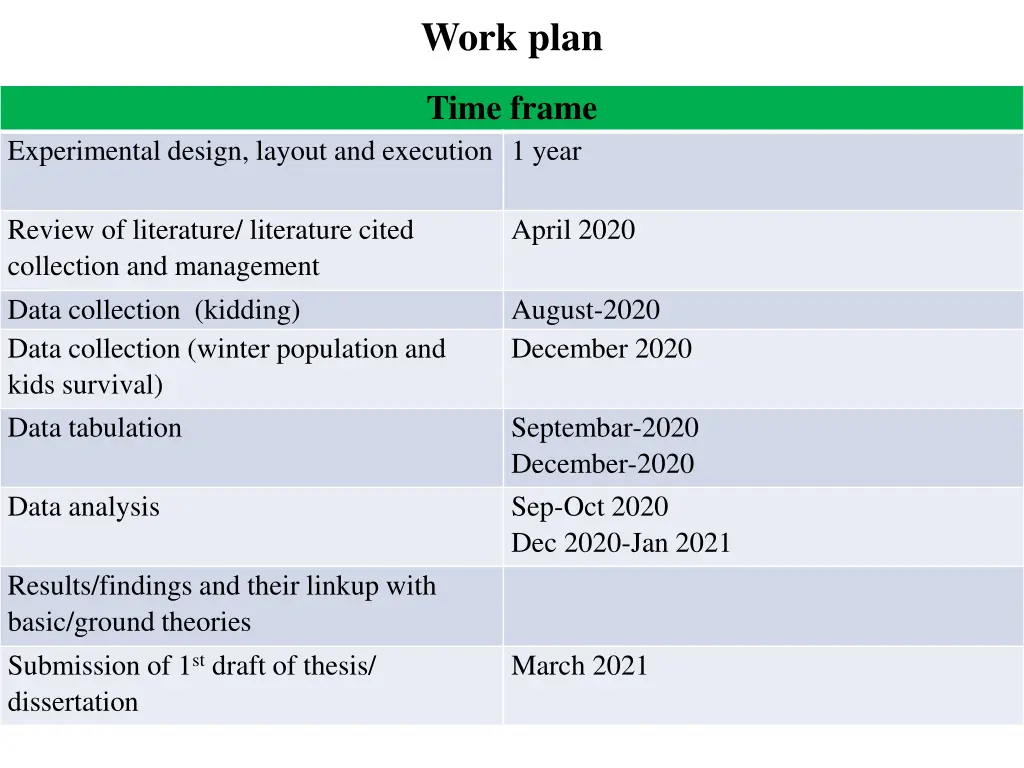 work plan