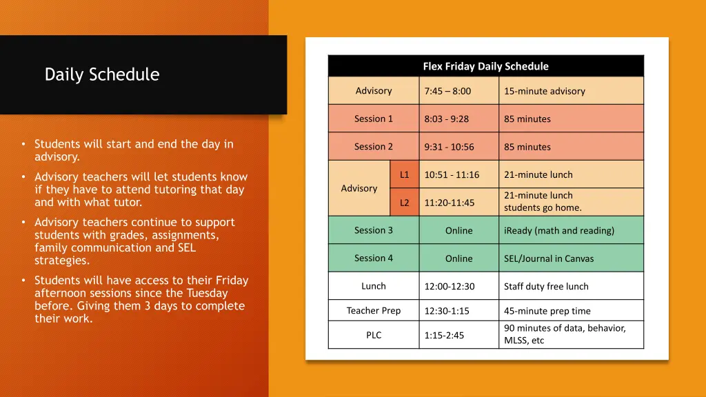 flex friday daily schedule