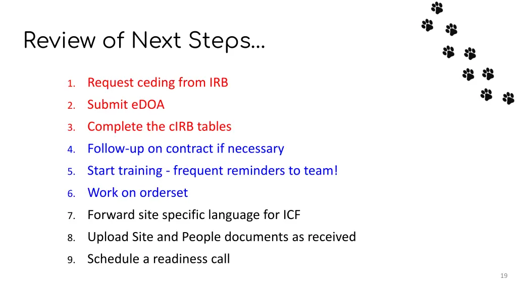 review of next steps