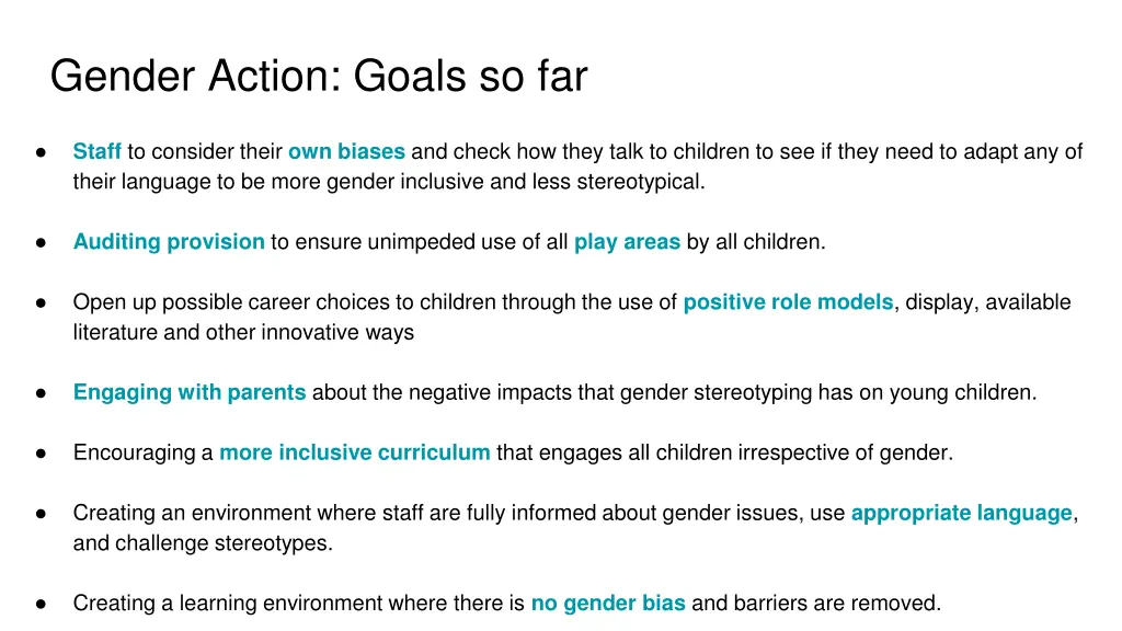 gender action goals so far