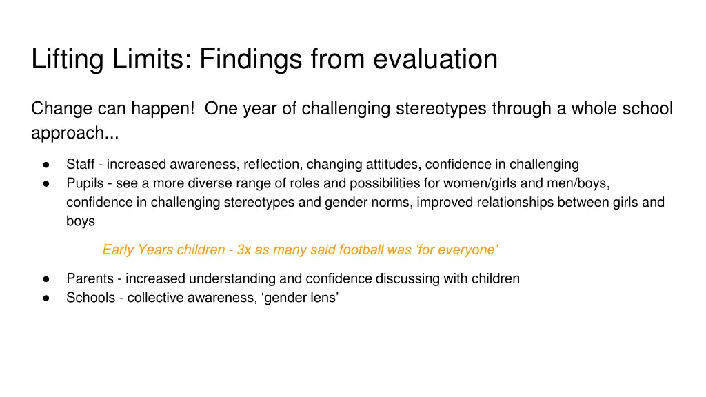 lifting limits findings from evaluation