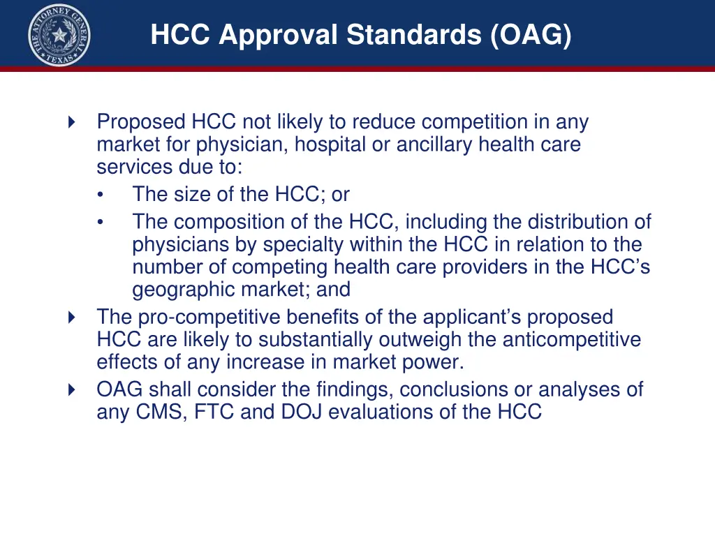 hcc approval standards oag