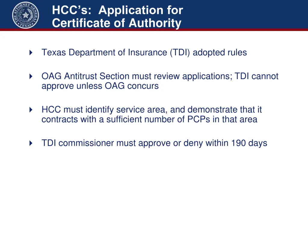 hcc s application for certificate of authority