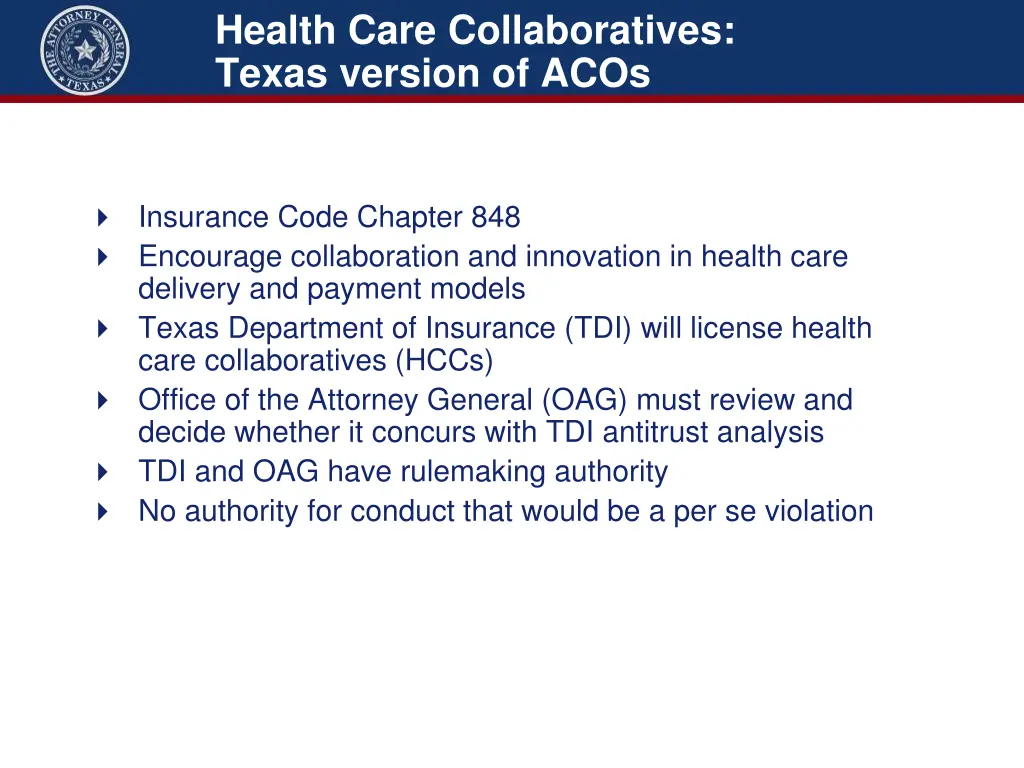 health care collaboratives texas version of acos