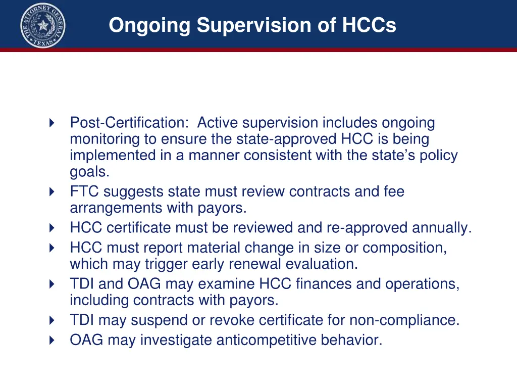 ongoing supervision of hccs