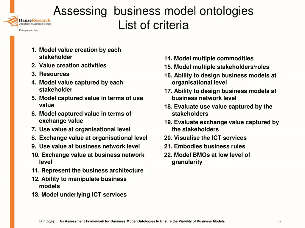 assessing business model ontologies list