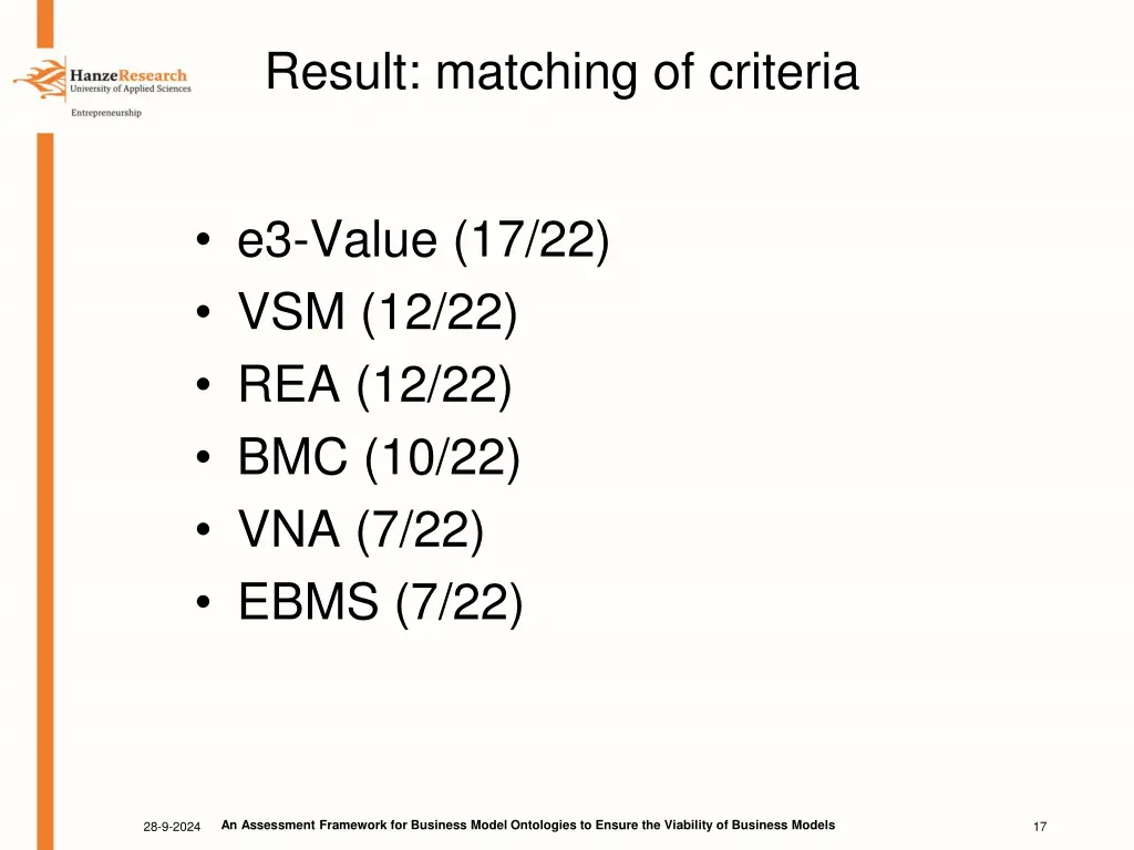 result matching of criteria