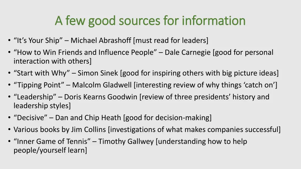 a few good sources for information a few good