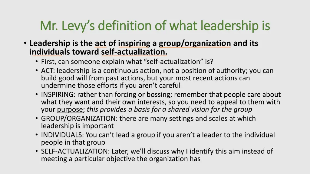 mr levy s definition of what leadership