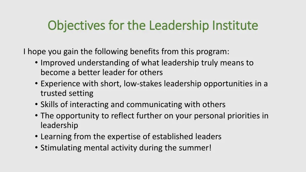 objectives objectives for the leadership