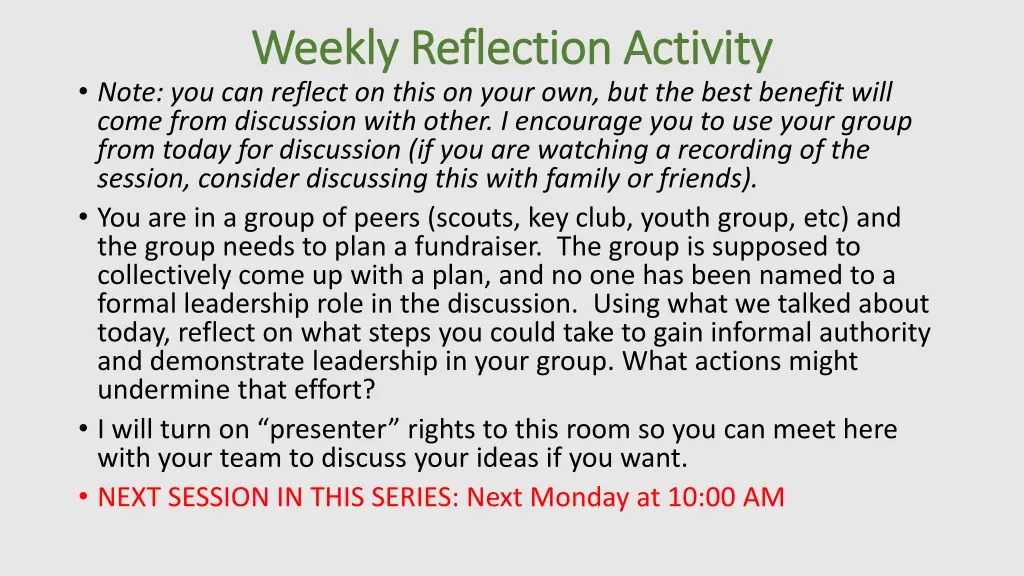 weekly weekly reflection activity reflection