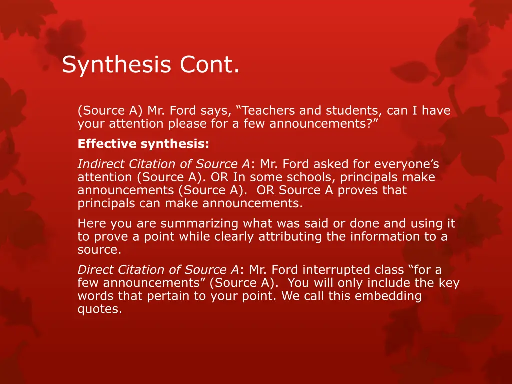 synthesis cont