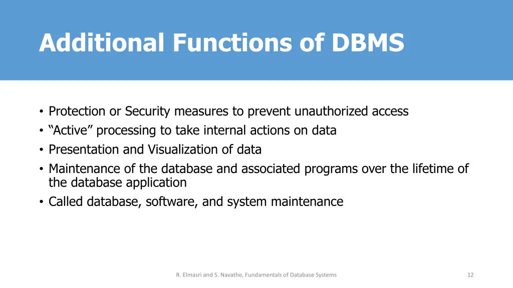 additional functions of dbms