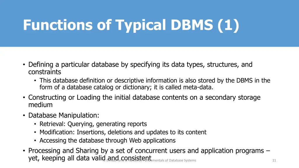 functions of typical dbms 1