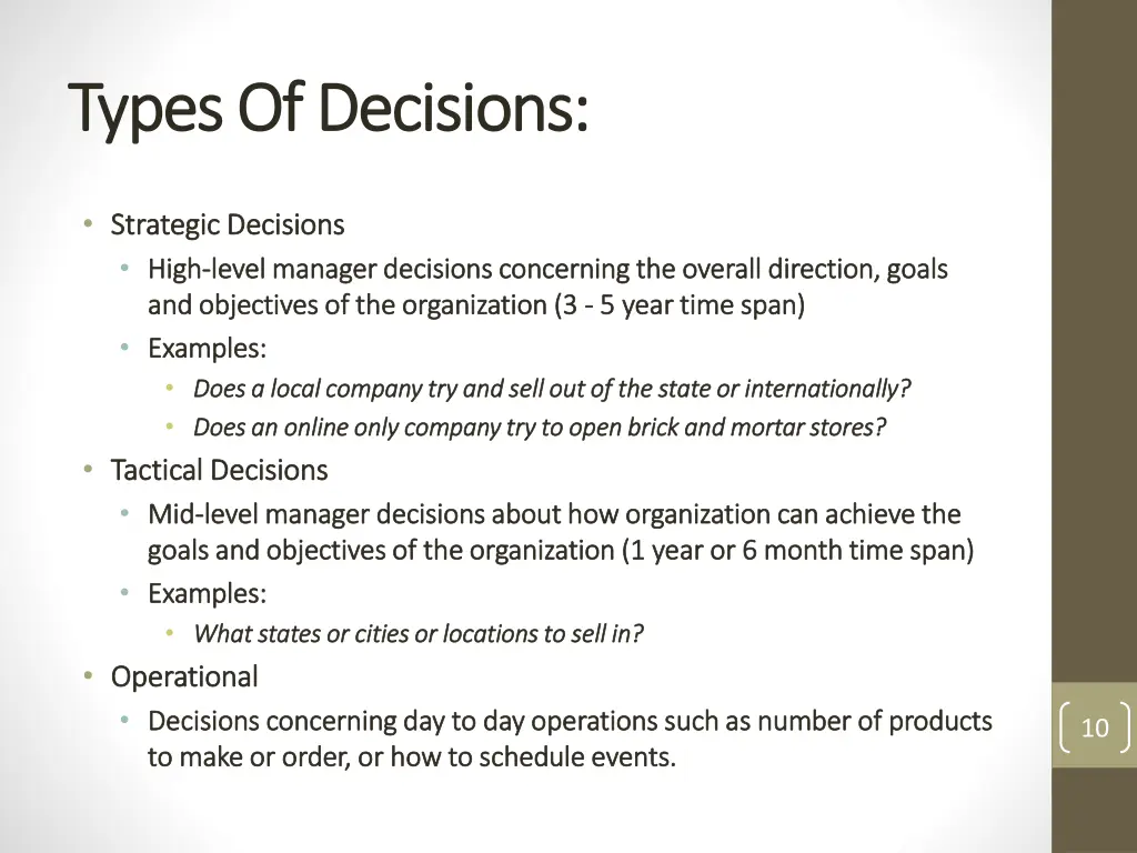 types of decisions types of decisions