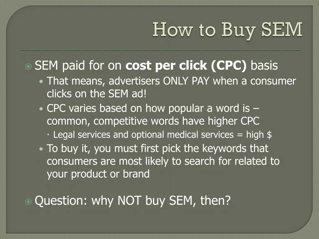 sem paid for on cost per click cpc basis that