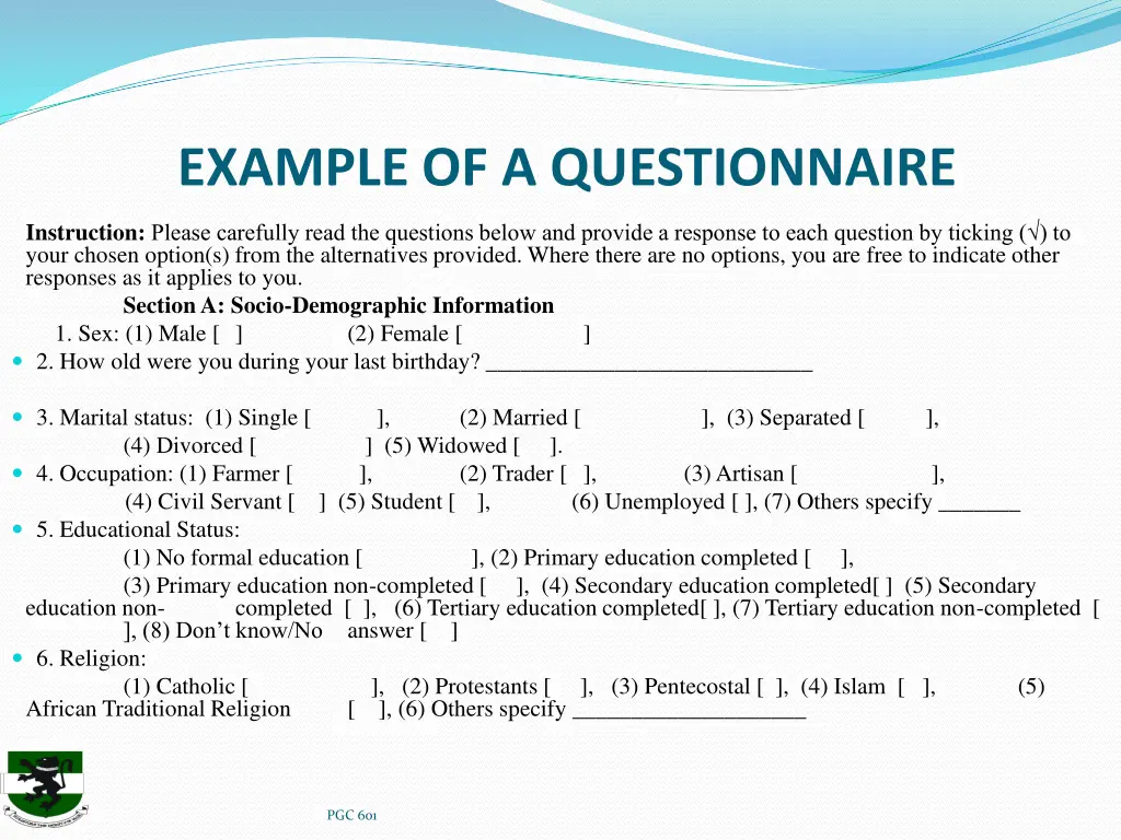 example of a questionnaire