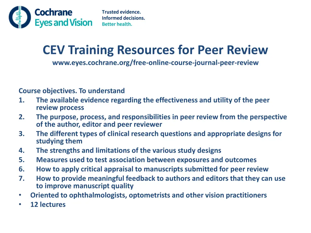 cev training resources for peer review www eyes