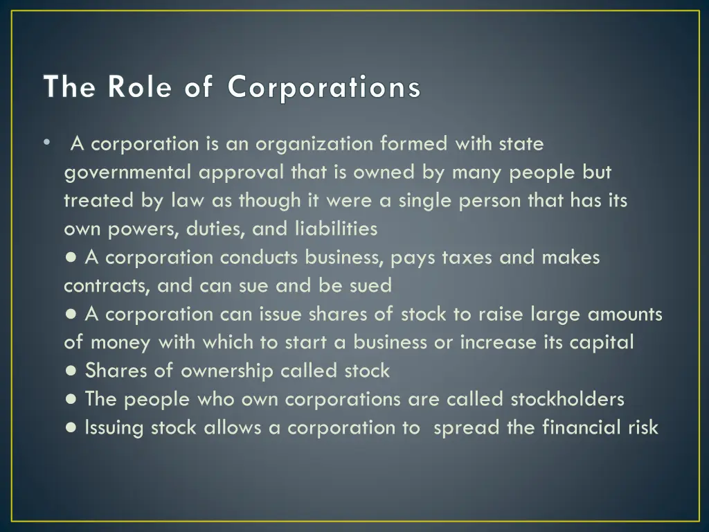 the role of corporations