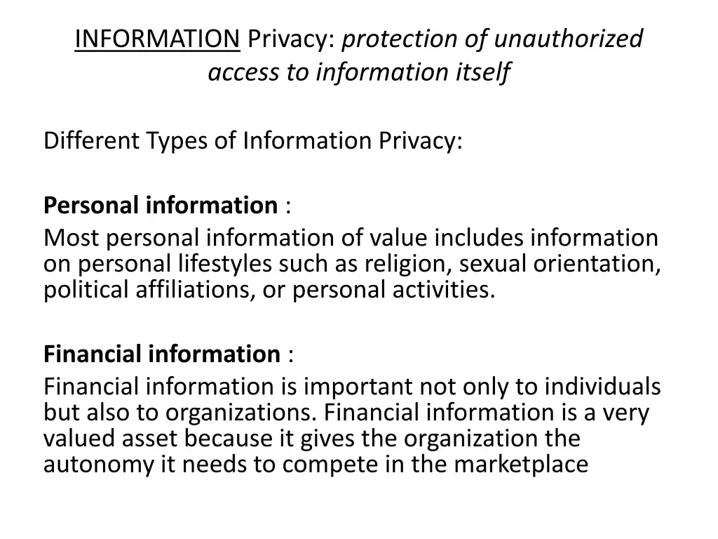 information privacy protection of unauthorized