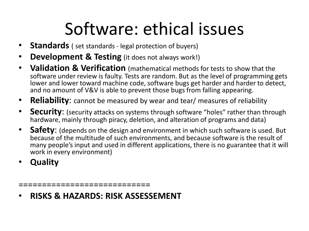 software ethical issues standards set standards