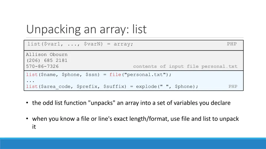 unpacking an array list