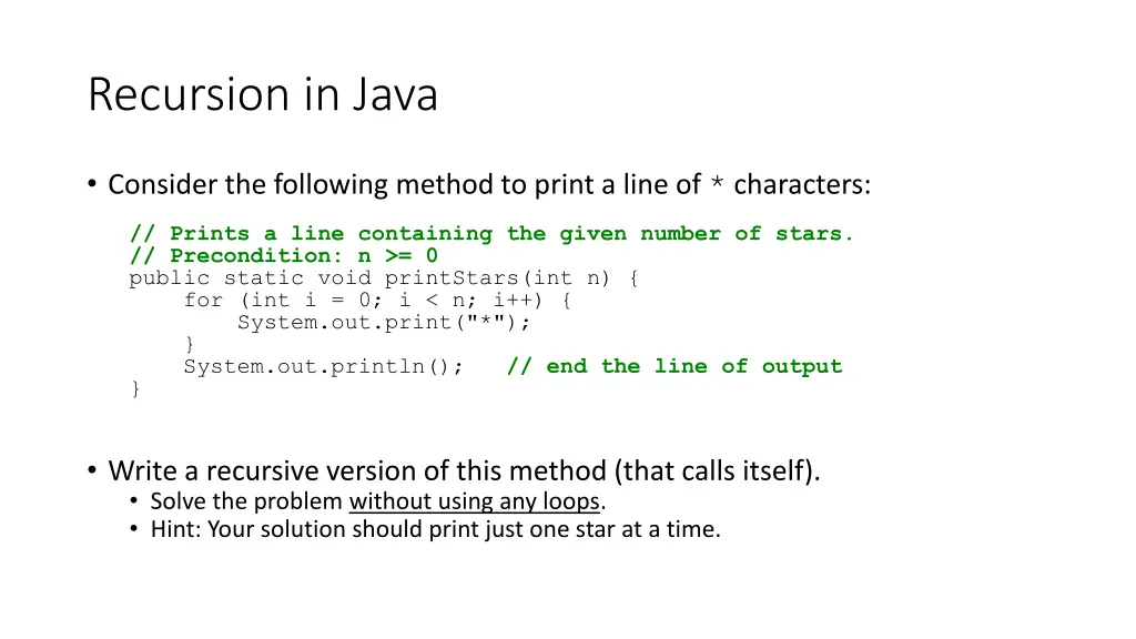 recursion in java