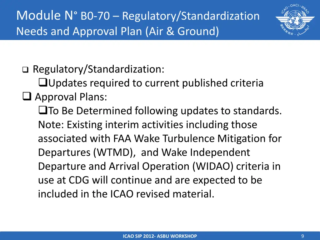 module n b0 70 regulatory standardization needs