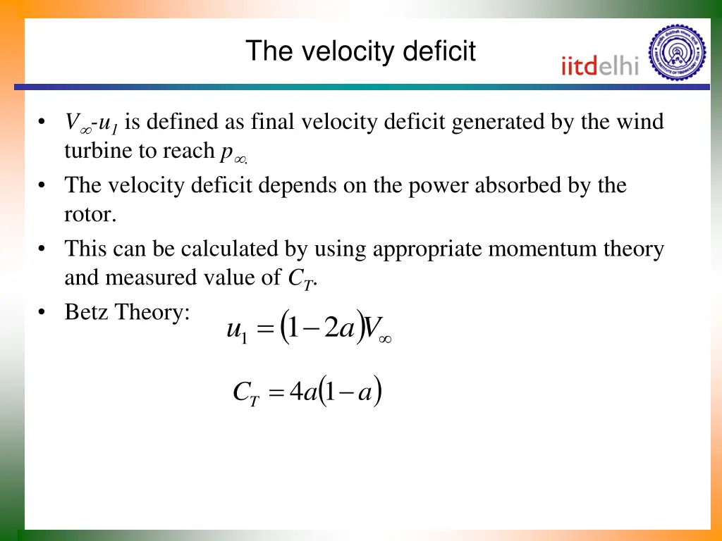 the velocity deficit