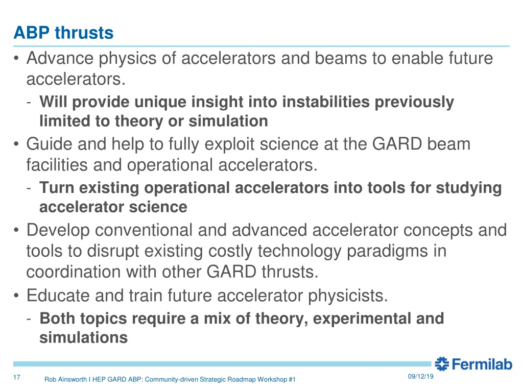 abp thrusts advance physics of accelerators