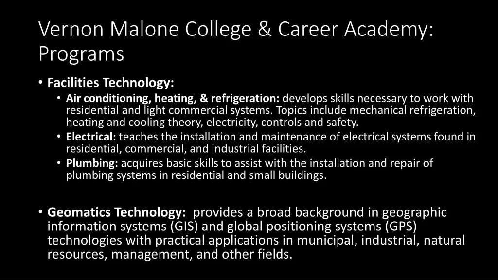 vernon malone college career academy programs 1