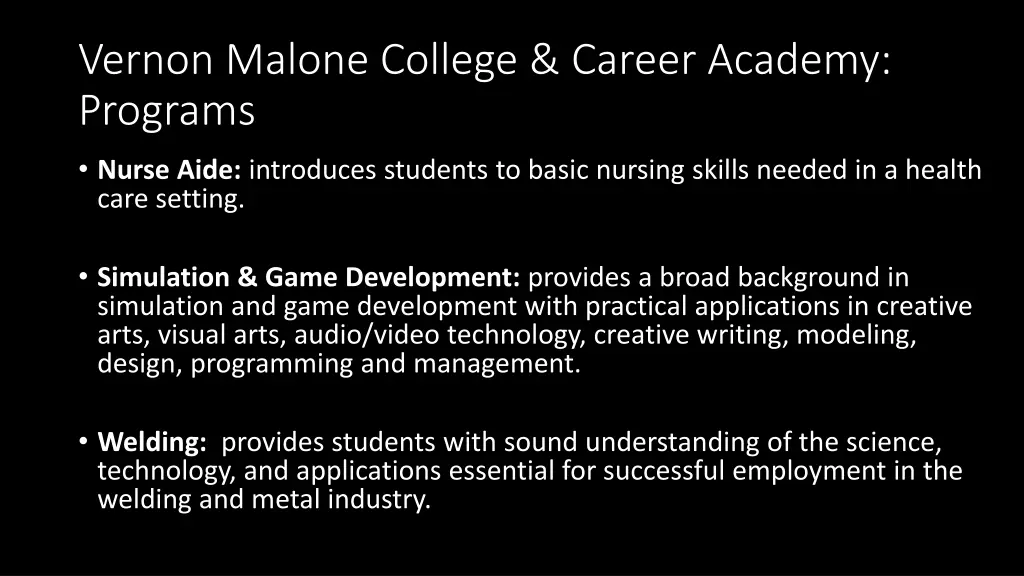 vernon malone college career academy programs 2